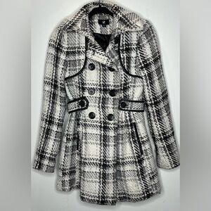 Iz Byer Black and White Checkered Pea Coat